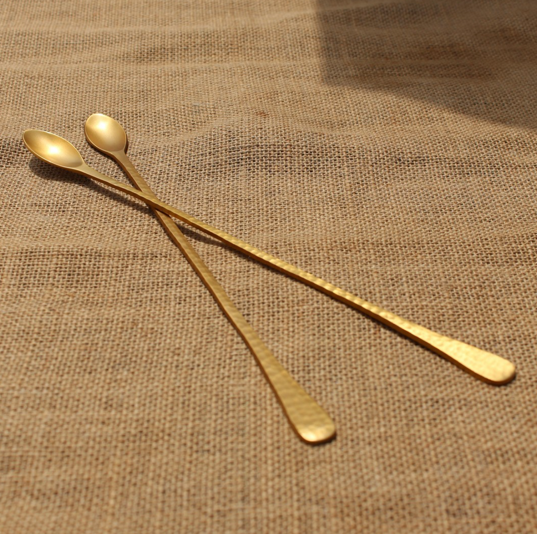 The Collective - Artisan crafted Brass Pebbled Long Spoons